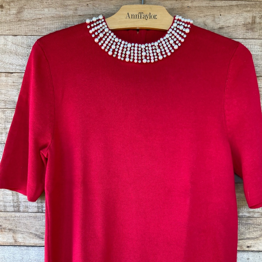 Talbots Rich Red Cotton Blend Mock Neck Holiday Sweater